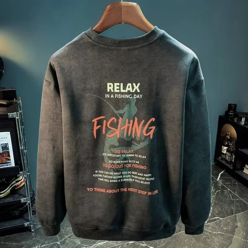 Autumn Funny Fishing Graphic Print Sweatshirts For Men High Street Let