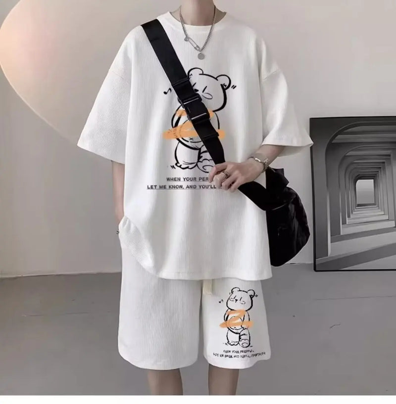 Vaporwave Crying angel – Summer Men Tracksuit Japan Cartoon Streetwear Cool Bear Prin