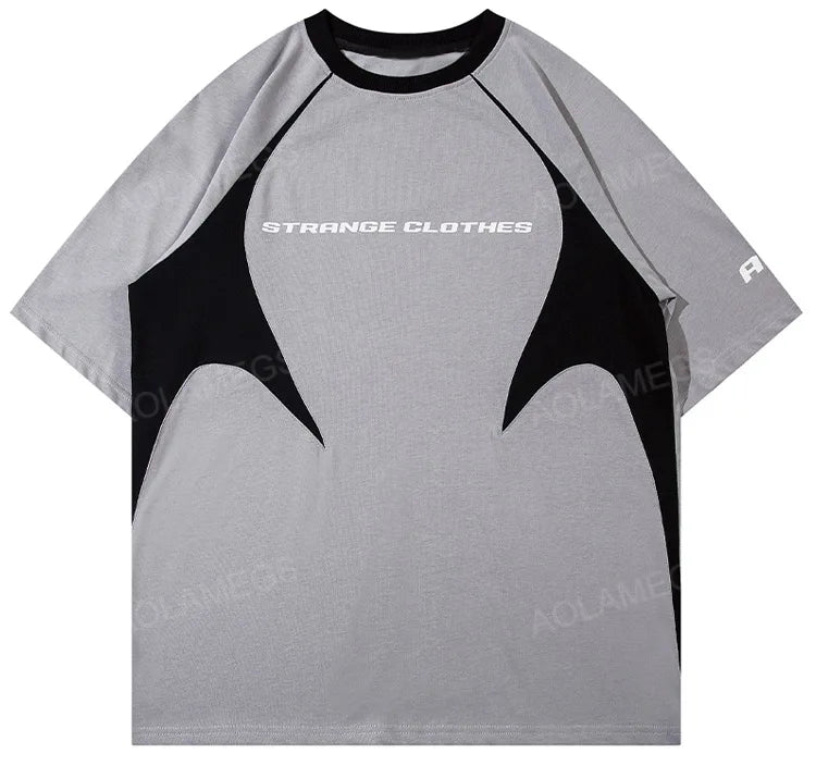 Vaporwave Graphic tee – Men Harajuku High Street T Shirt Patchwork Contrasted Raglan