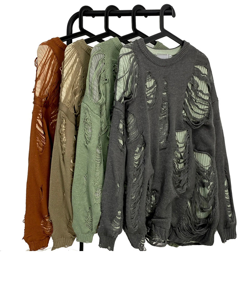 grunge pullover streetwear, modern knitwear, cozy fashion fit, stylish street outfit, modern aesthetic appeal