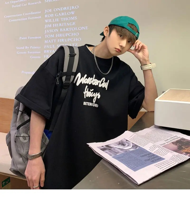Korean style new Hong Kong style trendy letter printed short-sleeved trend loose and versatile casual couple half-sleeved top