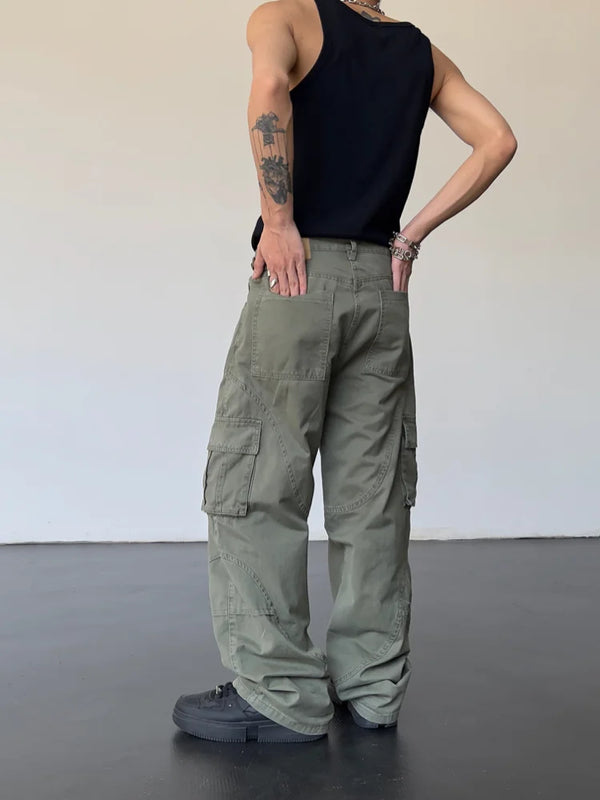 hip hip cargo pants harajuku adjustable waist with side pockets joggers streetwear unisex casual loose straight baggy trousers relaxed fit joggers