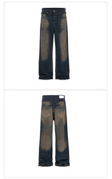 men vintage blue jeans luxury designer patchwork baggy denim pants loose straight jeans trousers unique jeans style 4663