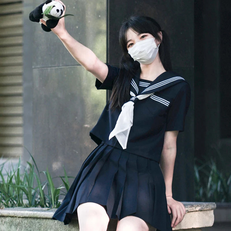 Navy Sailor Outfit Japanese Style School Uniform Skirt Girls JK Uniforms Student Sailor Dress Korean Student Seifuku COS Costume
