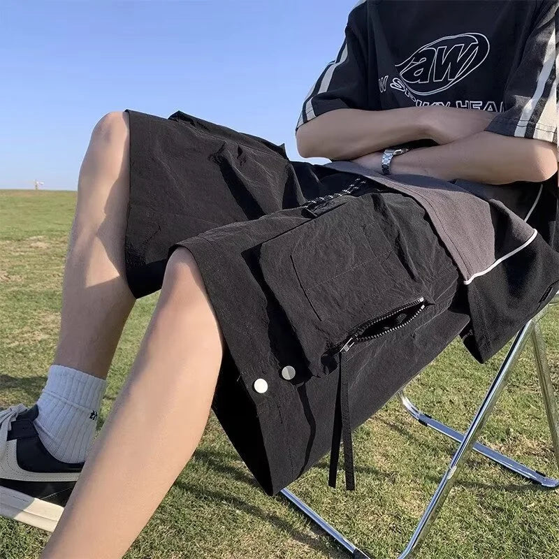 summer casual purple cargo shorts men high street drawstring pocket baggy short sweatpants y2k hip hop bermudas homme shorts sporty tapered joggers