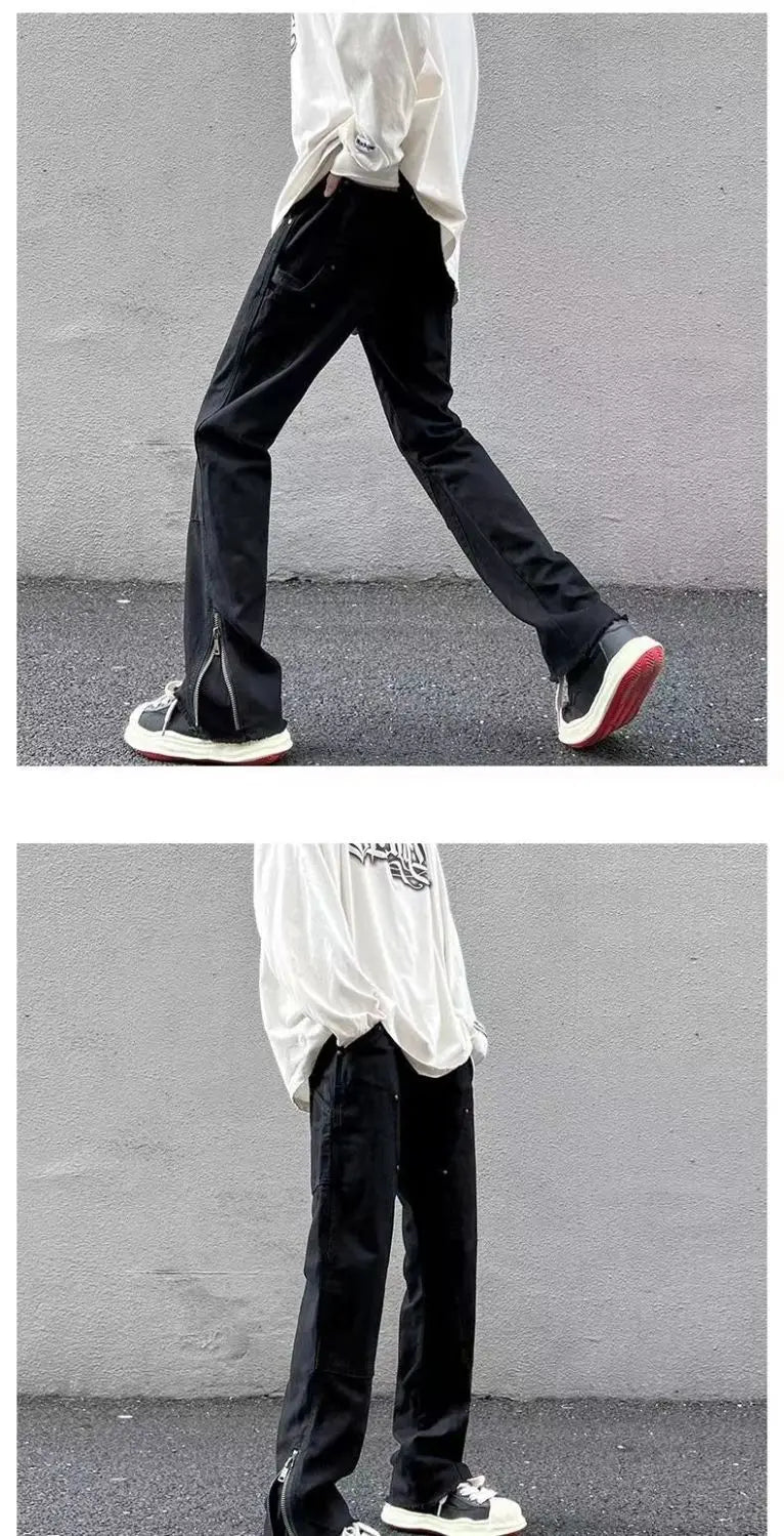 2023 autumn new light luxury fashion retro jeans men zipper straight loose jeans all match boutique clothing simple style unique jeans style 3704
