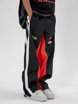 high street side striped spliced straight pants unisex elastic waist streetwear casual racing biker sportwear pants joggers men unique joggers style 4010