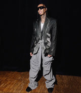 streetwear big pockets sashes pleated baggy jeans for men and women washed straight casual cargo pants oversize denim trousers unique cargo style 144