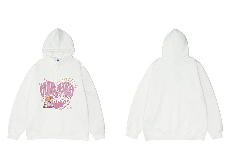 Men Hoodie Streetwear Sweatshirt Hip Hop Heart Letter Print Pullover 2