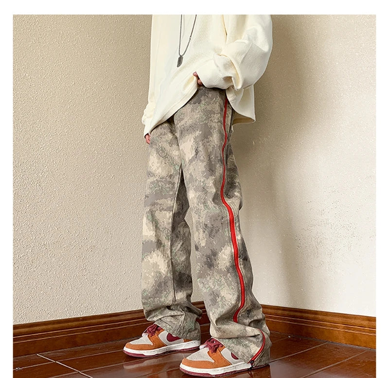 2023 outdoor side zipper camouflage baggy men cargo tracksuit pants overalls hip hop women sport long trousers spodnie dresowe unique cargo style 4232
