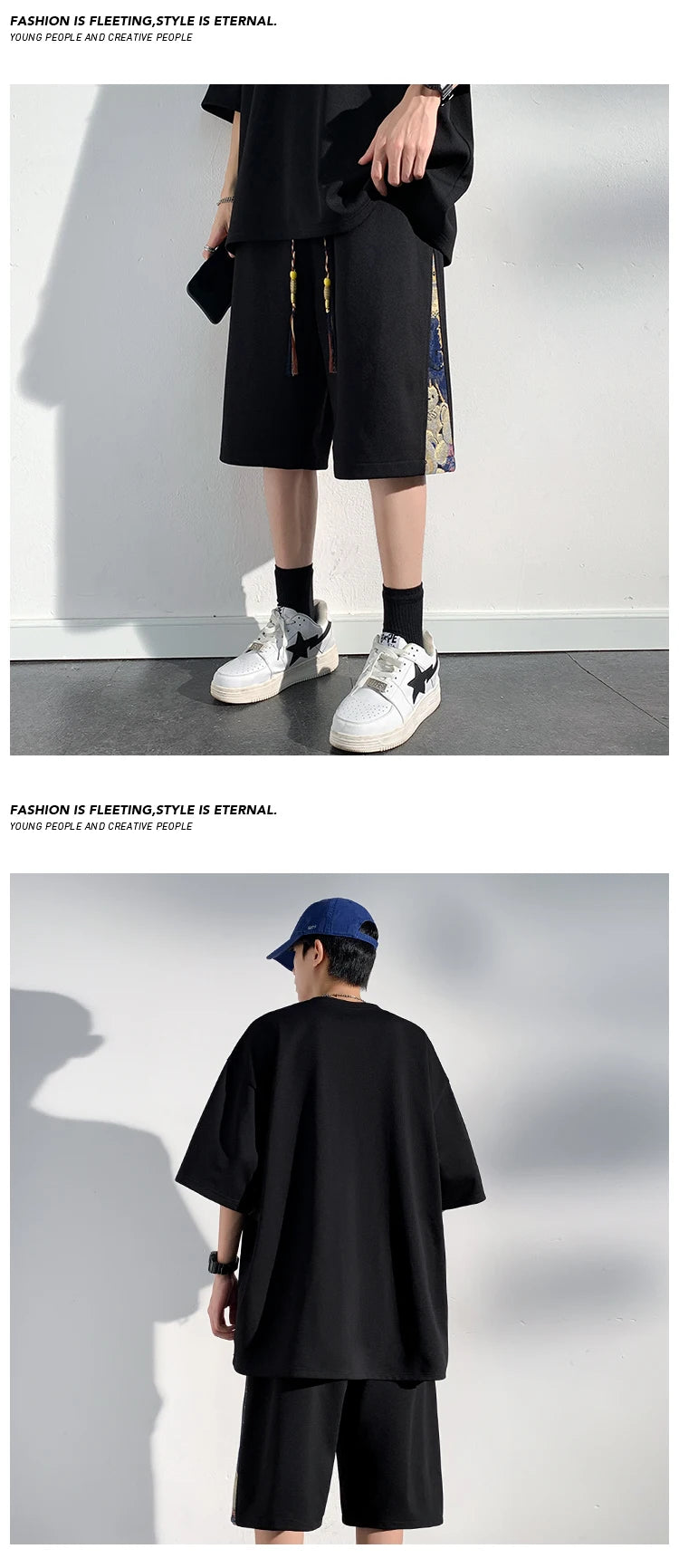 Embroidered Set Summer Fashion Short Sleeve Shorts Fake Pocket  Street Clothes