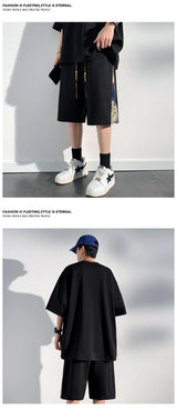 Embroidered Set Summer Fashion Short Sleeve Shorts Fake Pocket Design Tshirt New Punk Suit for Men Women Street Clothes