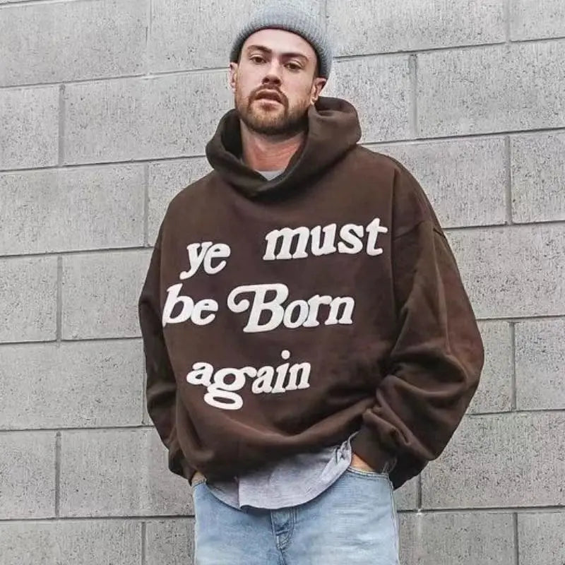 Street American Personality Ins Pure Cotton Retro Popular Sweatshirt Winter Y2K Niche Trendy Brand Men Couple Hooded Sweatshirt