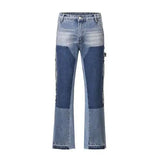patchwork design denim flare jeans pants men casual zipper straight biker trousers jeans fashion streetwear hip hop jean joggers unique joggers style 2588