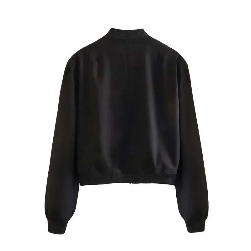 Women Bomber Jacket White Autumn And Winter Button Baseball Bomber Sho