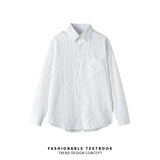 Wrinkled Fabric Casual Long Sleeve Shirt Men and Women Solid Color Streetwear Fashion Loose Black White Shirts Oversize Blouses