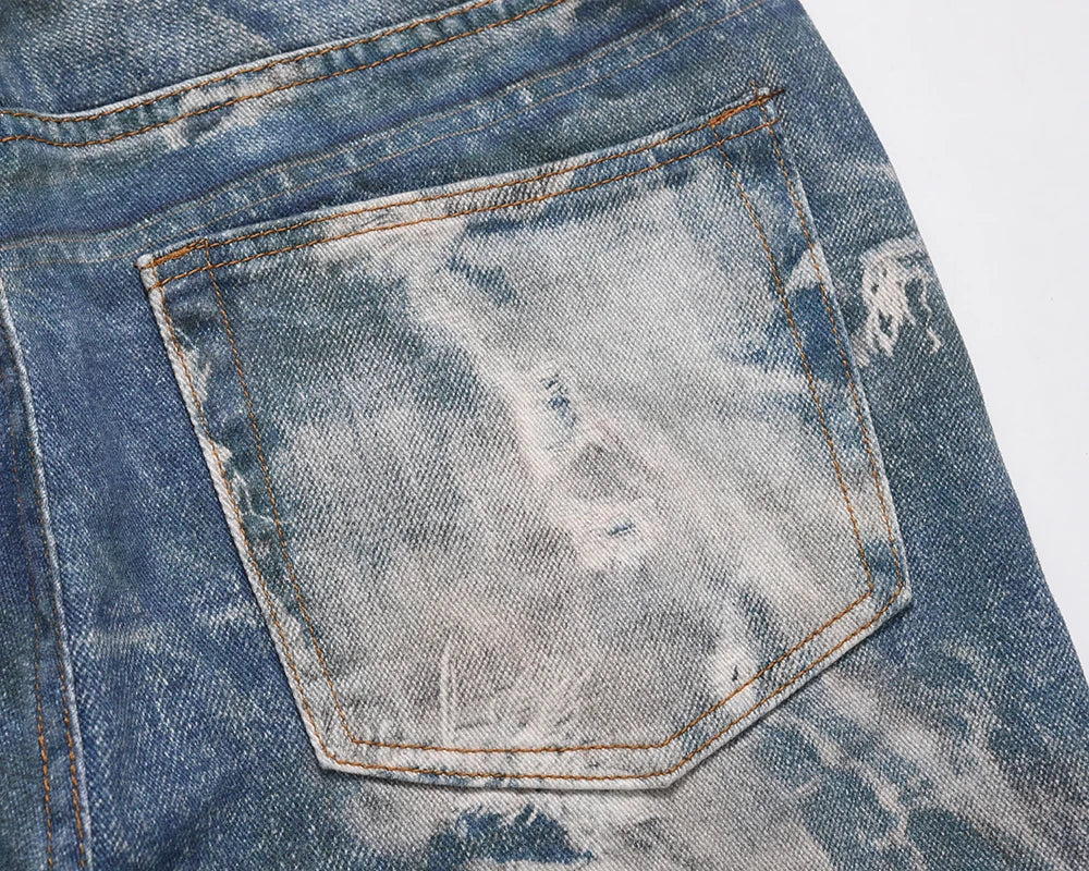 y2k hip hop laser printed hole casual loose jeans pants for men and women straight patchwork oversized baggy denim trousers unique jeans style 5578