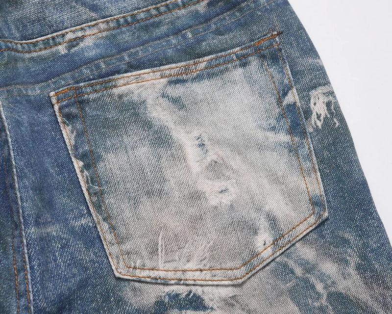 y2k hip hop laser printed hole casual loose jeans pants for men and women straight patchwork oversized baggy denim trousers unique jeans style 5578