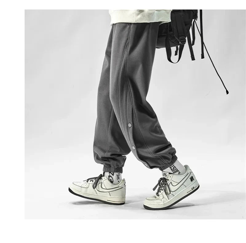 Autumn Casual Joggers Sports Pants Mens High Street Baggy Breasted Trousers
