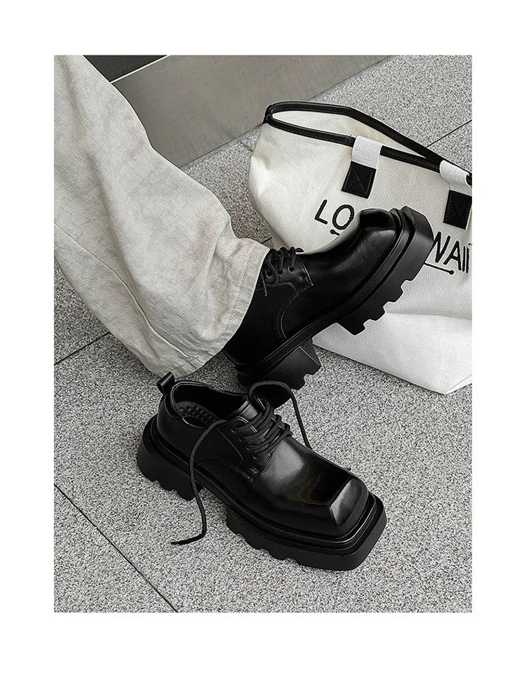 High Street Increase Derby Shoes Men's Streetwear Fashion Thick Sole Platform PU Leather Casual Luxury Designer Shoe
