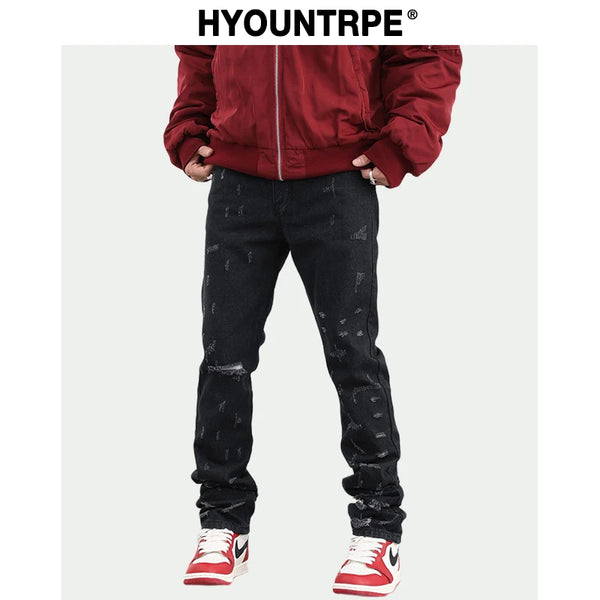harajuku scratched ripped holes denim jeans mens zipper jeans hip hop fashion streetwear new casual straight joggers jean pants streetwear sweatpants