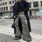 streetwear heavy craft washed distressed faded jeans flare slim straight tassel jeans for men and women raw edge denim pants urban skinny jeans