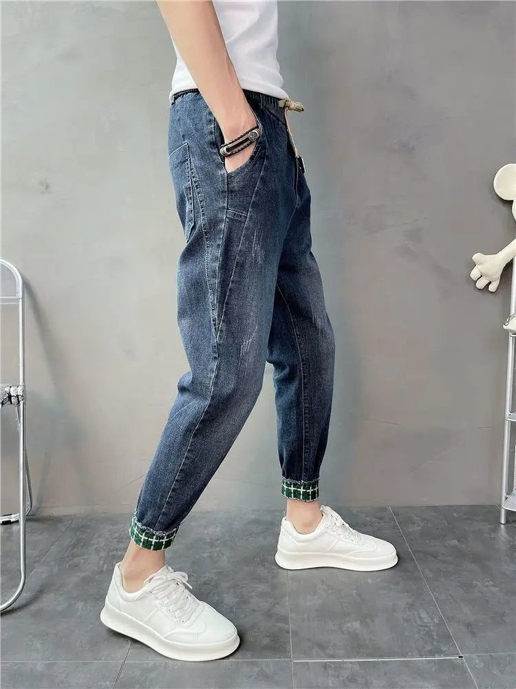 korean fashion harem jeans men high quality loose all match male jean trousers 2024 spring autumn trend straight leg denim pants stacked flare jeans