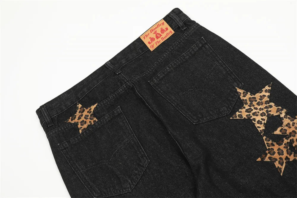 black baggy jeans men star patchwork straight denim pants fashion jeans male streetwear hip hop y2k loose trousers unique jeans style 836