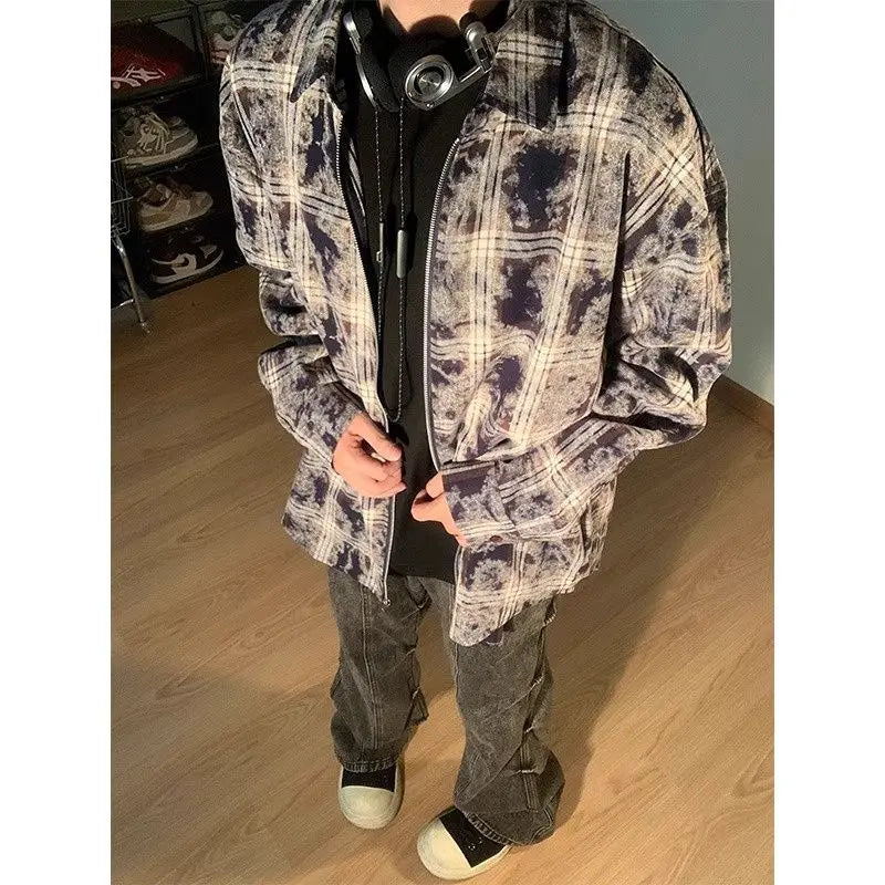 Autumn and Winter 2024 New Smudged Design Y2K Zipper Shirt Men's Korean Handsome Personality
