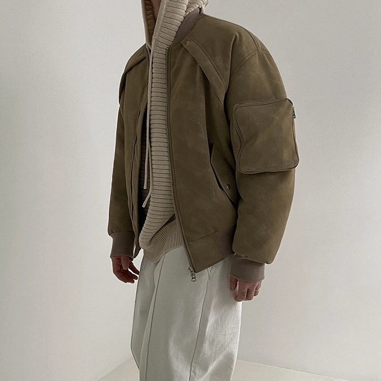 Winter Vintage Suede Jacket Cotton-padded Jacket Men's Korean-style Loose Cotton-padded Coat Winter