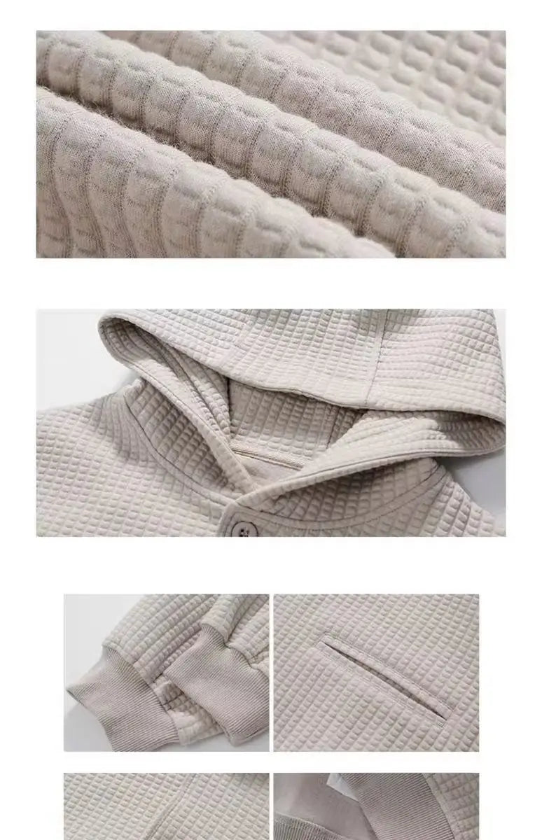 Korean Retro Y2K Waffle Hooded Jacket for Men and Women Ins Harajuku Style Casual Loose