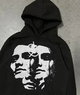 American Trendy Gothic Portrait Letter Print Oversized Hoodie Mens Y2K