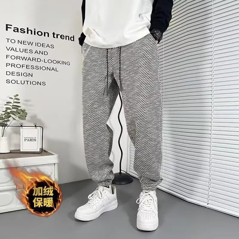 drawstring striped haren chic pants korean trend temperament spring autumn fashion loose waist versatile sweatpants mens cloth unique joggers style 1926