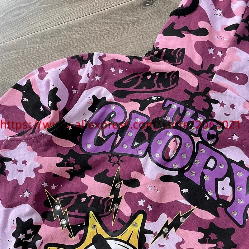 Towel Embroidered Cartoon Camouflage Glo Gang The Glory Full Zip Hoodi