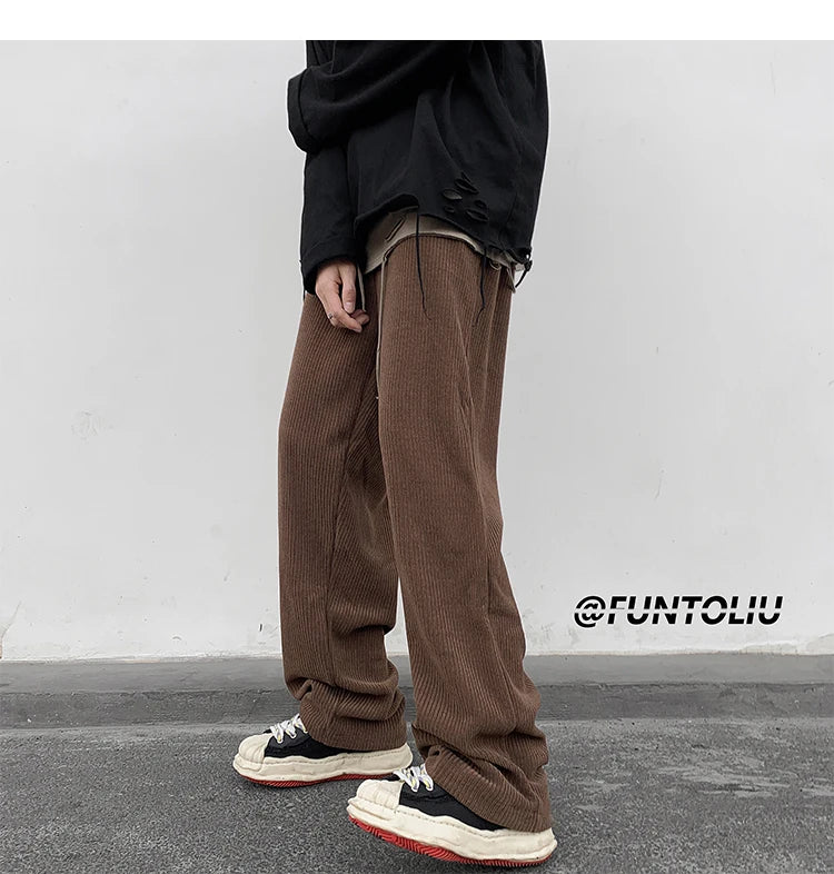 spring brown black corduroy pants men fashion retro casual pants men streetwear loose hip hop straight pants mens trousers m 2xl unique default style 3772