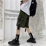 streetwear 2023 new womens summer shorts casual ribbons black cargo shorts for girls knee length pants with chain unique cargo style 2393