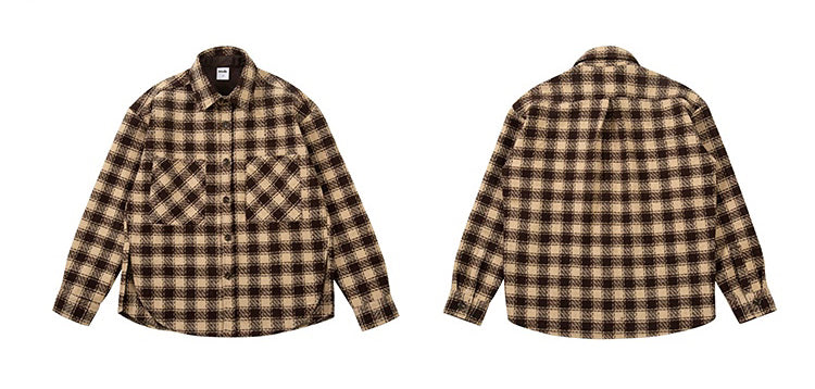 Mens Plaid Shirts New Fashion Single Breasted Hip Hop Loose Shirts Autumn Winter Casual Long Sleeve High Street Streetwear