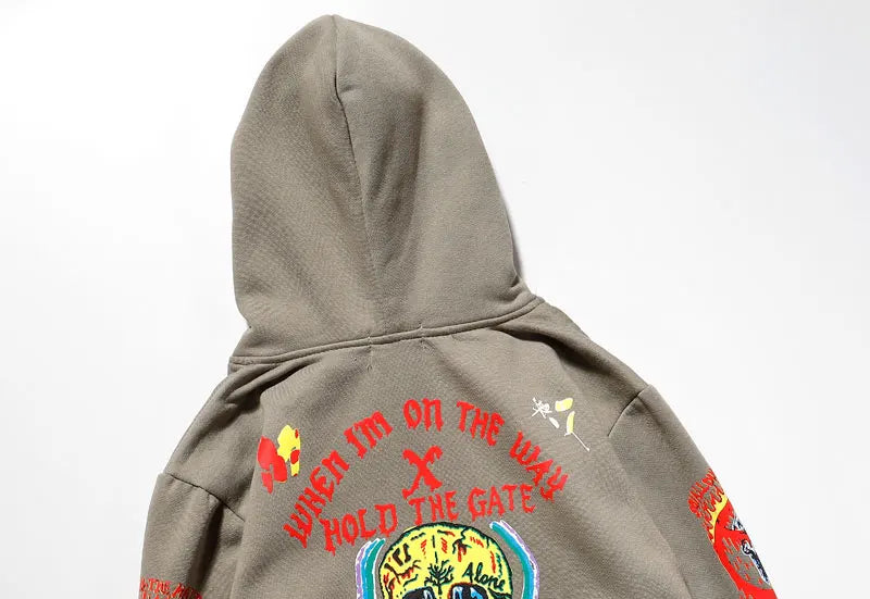 Punk Hoodie Men Streetwear Hip Hop Skull Skeleton Print Gothic Fleece
