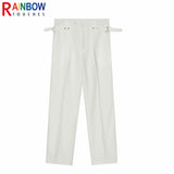 rainbowtouches men pants unisex high street waistband solid casual slim fitting pants couple loose straight mens suit pants unique default style 929