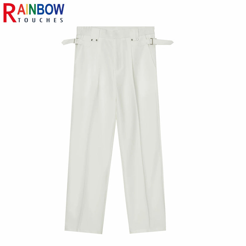 rainbowtouches men pants unisex high street waistband solid casual slim fitting pants couple loose straight mens suit pants unique default style 929