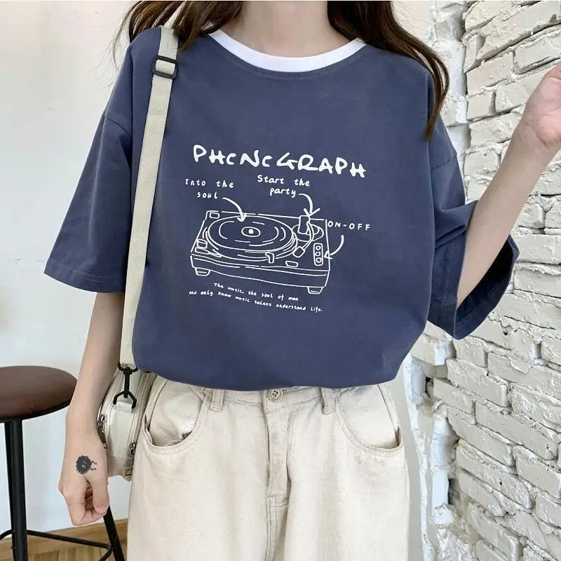 Glitchcore Oversized shirt – Summer Japanese Girly Cotton Short Sleeved T Shirt For Women