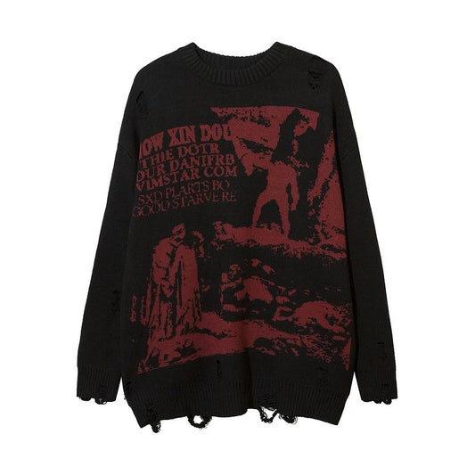 ripped goth women y2k men sweaters vintage black oversized knitted sweater harajuku anime fashion winter 2023 knit tops pullover aesthetic street look hoodie, high quality cotton pullover, Y2K vintage urban hoodie