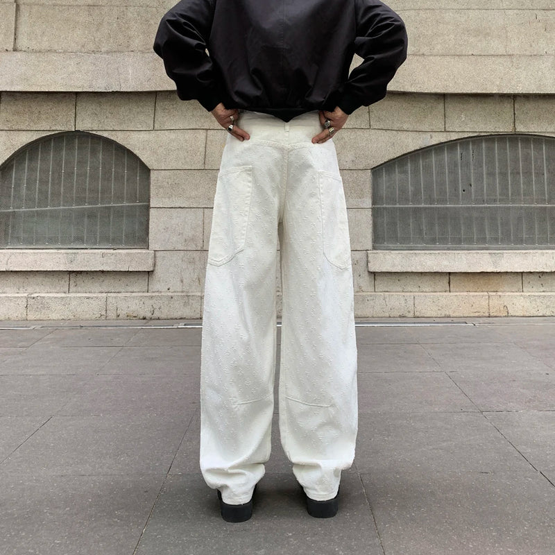 men brand fashion wash jacquard denim splice pocket loose casual wide leg baggy jeans cityboy cargo jeans pants trousers utility cargo pants