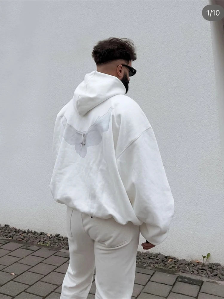 sadcore tribal flames featuring high quality double layer pigeon kanye high street retro oversized mens and womens hoodie