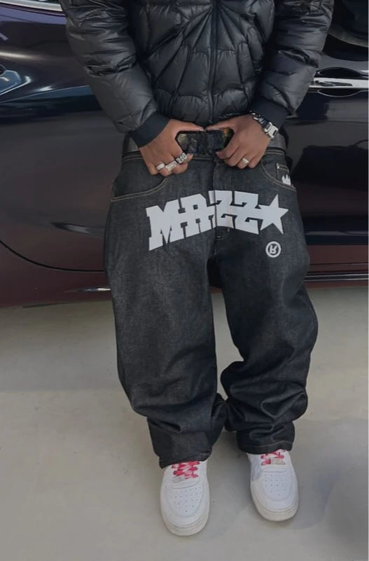 casual hip hop y2k jeans print letters straight wide legs black baggy jeans men and women fashion punk denim pants streetwear unique jeans style 894