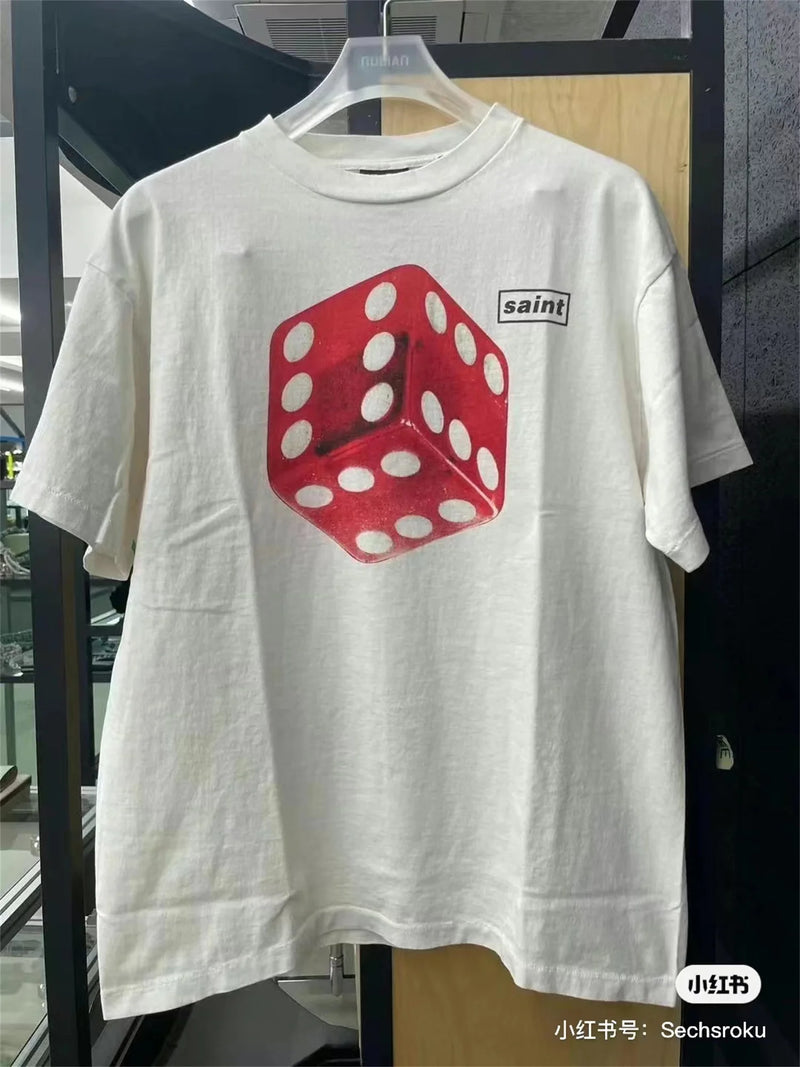 Gothic Streetwear top – Vintage Style Summer New Streetwear Dice Print Washed And Wo