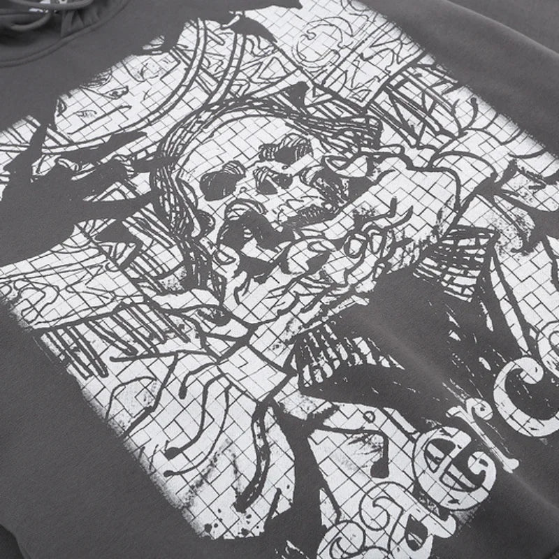 anime tribal flames featuring 2023 retro streetwear harajuku hoodie sweatshirt skull graphic cotton hoodies mens hip hop punk thick hooded pullover unisex