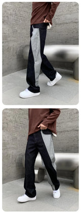 men streetwear splice denim fashion brand hip hop loose casual straight jeans pant cityboy deep blue y2k jeans trousers for men unique jeans style 1887