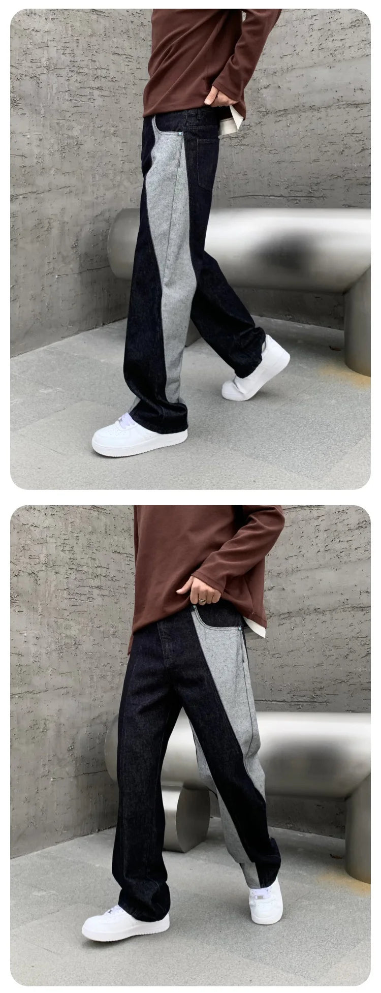 men streetwear splice denim fashion brand hip hop loose casual straight jeans pant cityboy deep blue y2k jeans trousers for men unique jeans style 1887