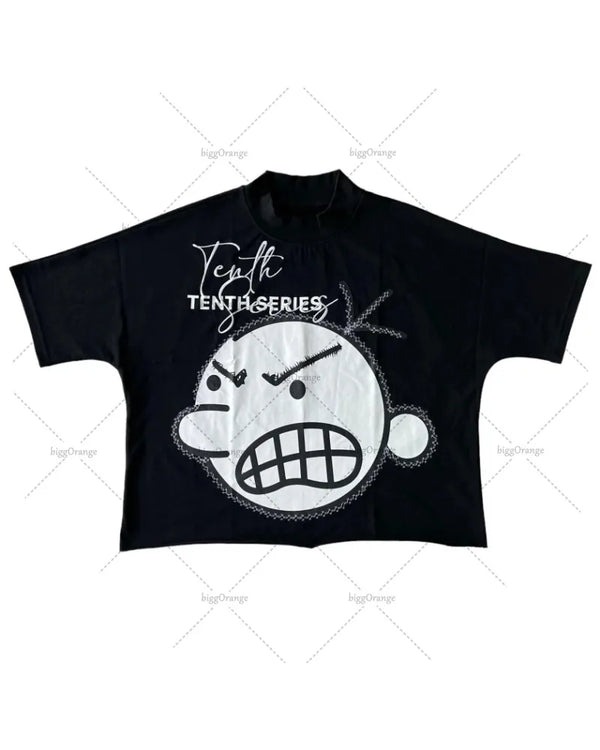 Cyberpunk Streetwear top – American Street Harajuku Retro Anime Print Oversized Short S